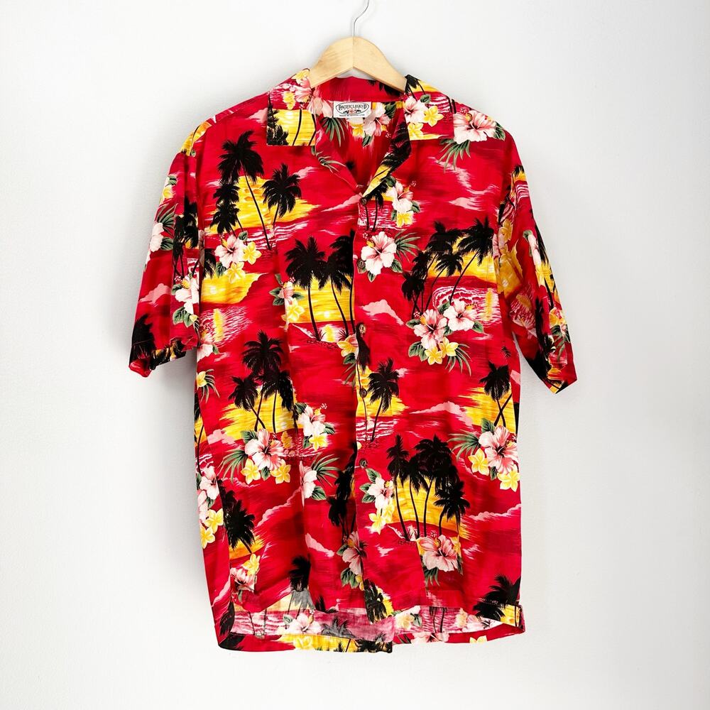 Pacific Legend Hawaiian Shirt Mens Large Red Floral Aloha 100% Cotton USA
